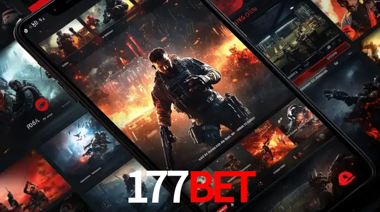 Tela de um celular exibindo uma galeria de jogos de tiro com temática militar, mostrando a variedade de e-sports disponíveis para apostas na plataforma de entretenimento 177BET.