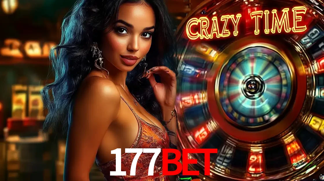 Mulher elegante ao lado da vibrante roda da fortuna do jogo de cassino ao vivo Crazy Time, um dos game shows mais populares e cheios de prêmios do 177BET.